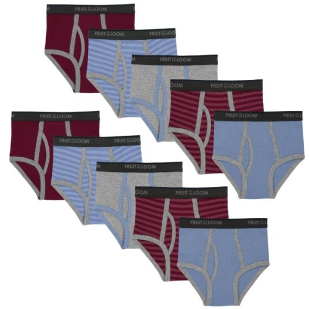 Fruit of the Loom 10 Pair Boys‎ Briefs Underwear 10 12 Cotton NEW Stripe Solid